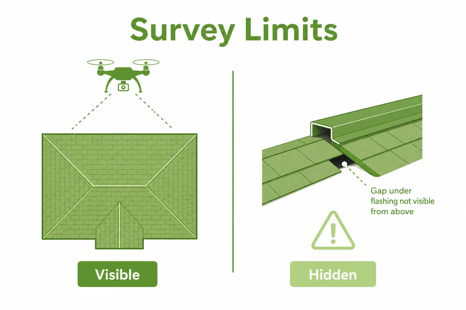 Graphic comparing visible and hidden flashing issues