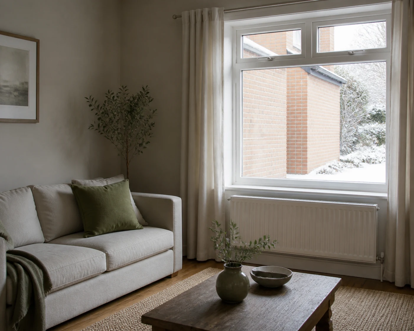 Warm tidy living room after home insulation improvements