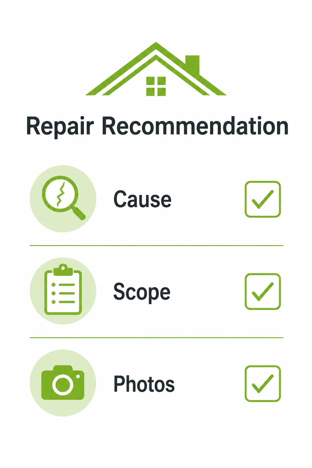 Checklist graphic for a useful roof repair recommendation